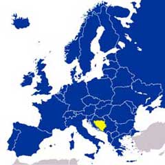 Bosnia and Herzegovina in Europe map